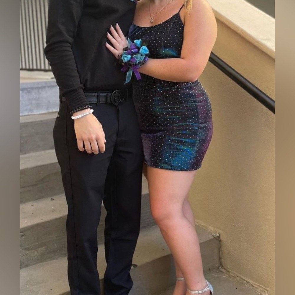 Purple/blue iridescent homecoming dress